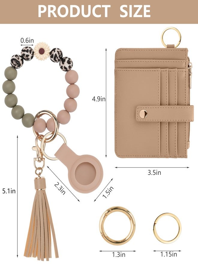 Sunpour Wristlet Wallets for Women Cute Keychain Wallet with AirTag Holder RFID Small Credit Card Holder Boho Beaded Wallet Keychain Wristlet(Camel) - Image 2